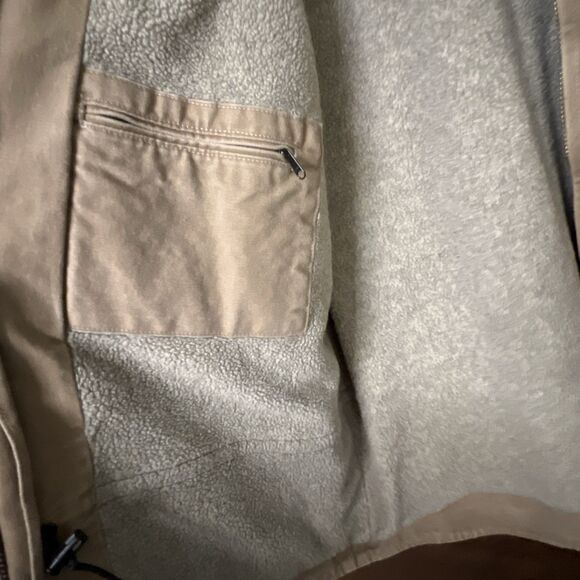 Carhartt  Denim Jacket RN#14806 Mens Size XL Brown Fleece Lined Distressed Logo - Picture 9 of 12